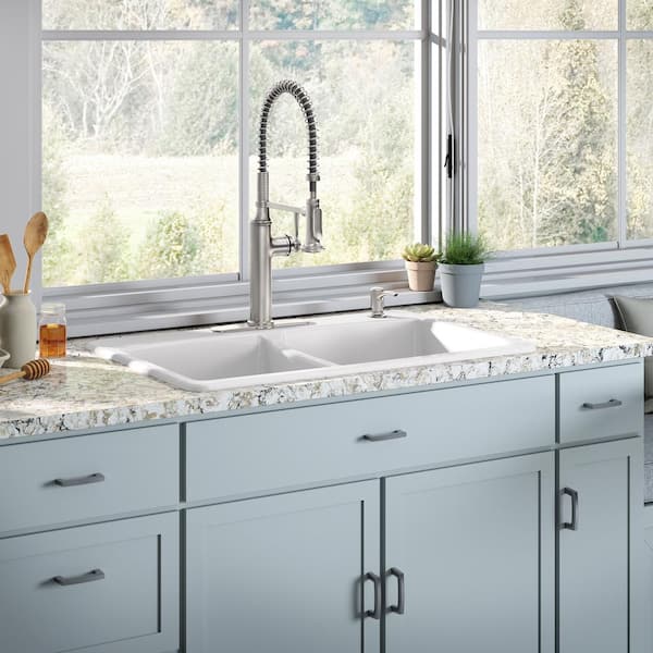 Brookfield 33 in. Drop-in Double Bowl Cast Iron Kitchen Sink with Sound Dampening