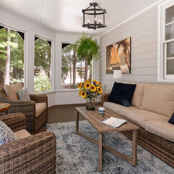 Modern Farmhouse Brown Drum Semi Flush Mount 3-Light Faux Wood Textured Candlestick Bedroom Living Room Ceiling Lighting