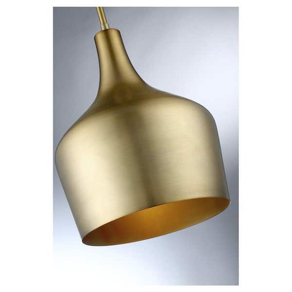 Meridian 10.5 in. W x 14 in. H 1-Light Natural Brass Pendant with Contemporary Metal Shade