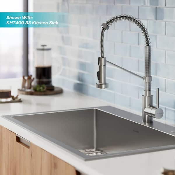 Bolden Single Handle 18-Inch Commercial Kitchen Faucet with Dual Function Pull Down Sprayhead in Stainless Steel Finish