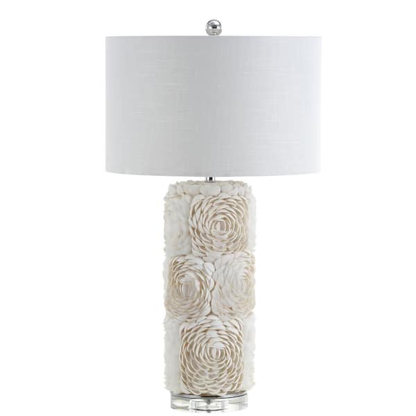 Rosette 28.5 in. Cream Seashell/Resin/Crystal LED Table Lamp