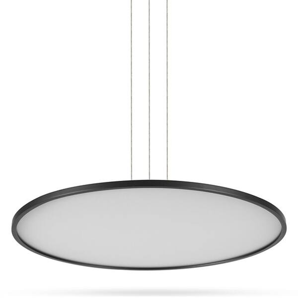 Salm 48.55-Watt ETL Certified Integrated LED Black Height Adjustable Chandelier with 24 in. Wide LED Disk Pendant