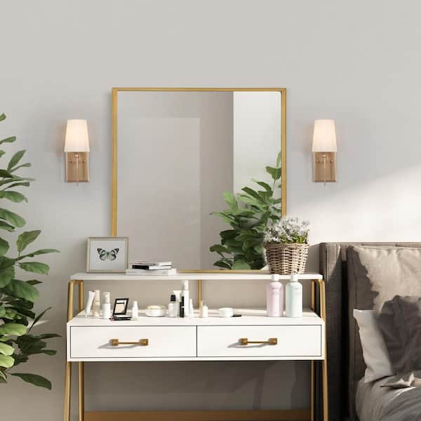 Modern Classic 1-Light Gold Wall Sconce Powder Room Bathroom Vanity Light with Bell Fabric Shade