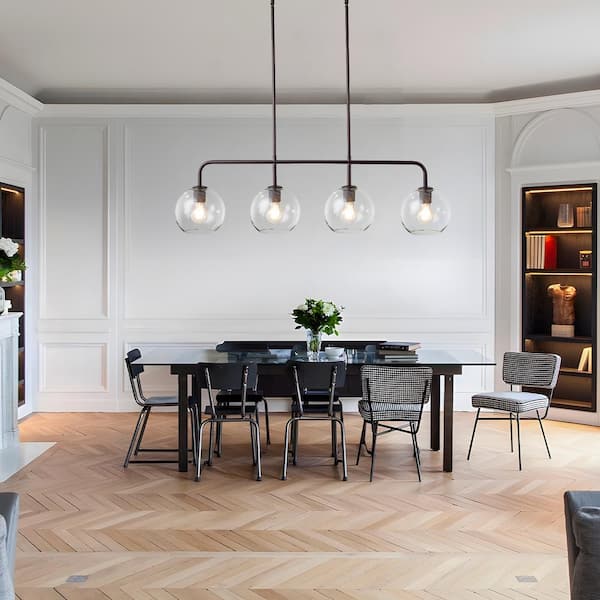 Friedlander 4-Light Rusted Bronze Island Chandelier with Clear Glass Shades, Modern Linear Kitchen Pendant Light