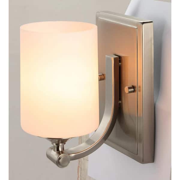 1-Light Brushed Nickel Wall Sconce with Frosted Opal Glass Shade