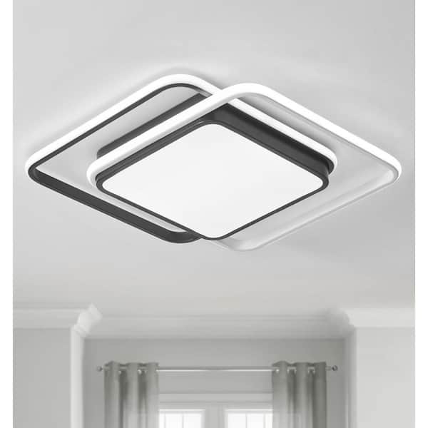 18.9 in. 3-Light Black Unique Statement 20-Watt Square LED Flush Mount