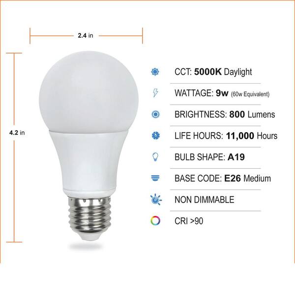 60-Watt Equivalent A19 Non-Dimmable CEC Rated LED Light Bulb Daylight (16-Pack)