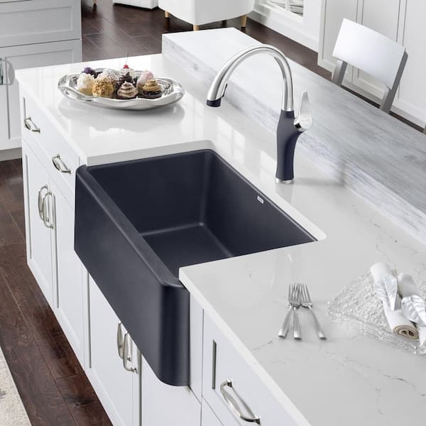 IKON Silgranit 30 in. Single Bowl Anthracite Granite Composite Farmhouse Apron Front Kitchen Sink