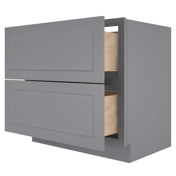 36 in. W x 24 in. D x 34.5 in. H in Shaker Gray Plywood Ready to Assemble Floor Base Kitchen Cabinet with 2 Drawers