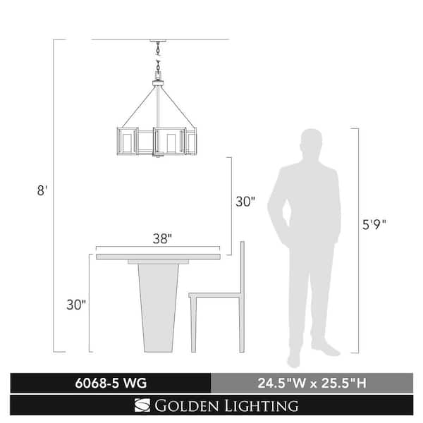 Marco 5-Light White Gold Chandelier with Clear Glass Shade
