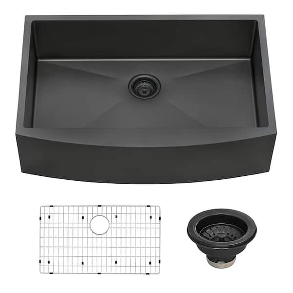 Farmhouse Apron-Front Stainless Steel 30 in. Single Bowl Kitchen Sink in Gunmetal Black Matte
