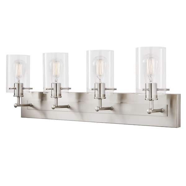Regan 29.13 in. 4-Light Brushed Nickel Bathroom Vanity Light with Clear Glass Shades
