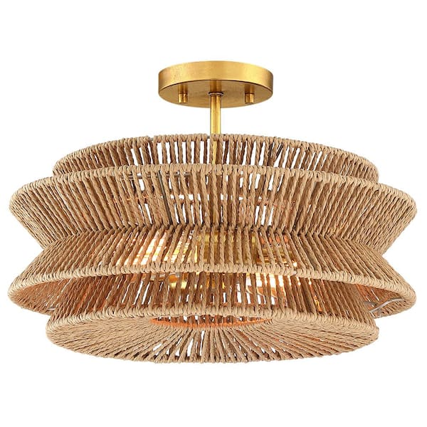 Silvia 16 in. 2-Light Bohemian Woven Rope Semi-Flush Mount Ceiling Light