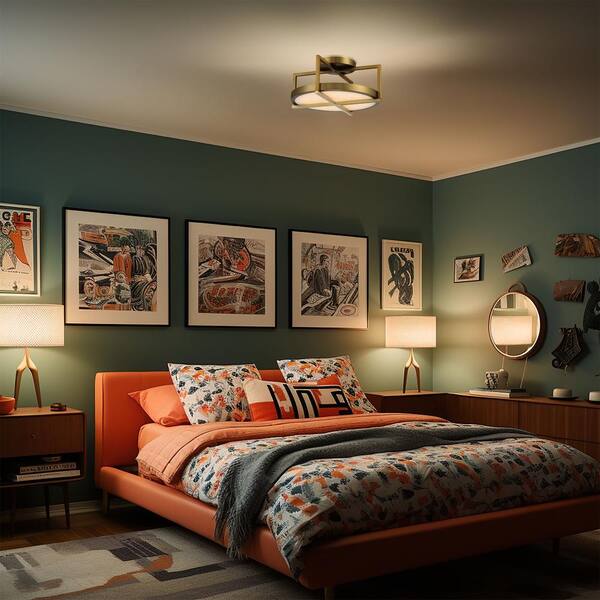 Boada 14 in. 1-Light Soft Brass LED Semi-Flush Mount with White Faux Alabaster Diffuser