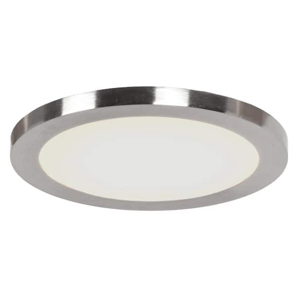 Disc 9.5 in. Dia 75-Watt Equivalent Brushed Steel Integrated LED Flushmount with Acrylic Lens