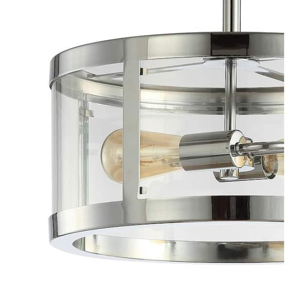 Herndon 15 in. Chrome 2-Light Iron/Glass Modern Drum LED Flush Mount