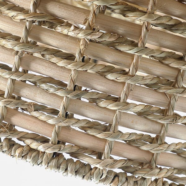 Seymour 20 in. 4-Light Black Canopy Natural Rattan Tiered Drum Pendant Chandelier Light