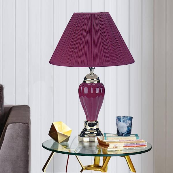 27 in. Burgundy Ceramic Table Lamp