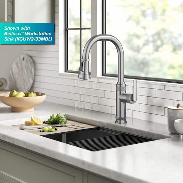 Allyn Industrial Pull-Down Single Handle Kitchen Faucet in Spot-Free Stainless Steel
