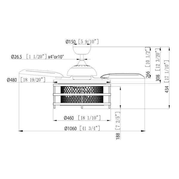 42 in. Industrial Retractable 3-Blade Matte Black Ceiling Fan with Remote Control and Light Kit