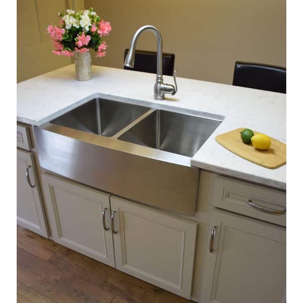 16-Gauge Stainless Steel 36 in. Double Bowl Farmhouse Apron Kitchen Sink with Grid and Basket Strainer