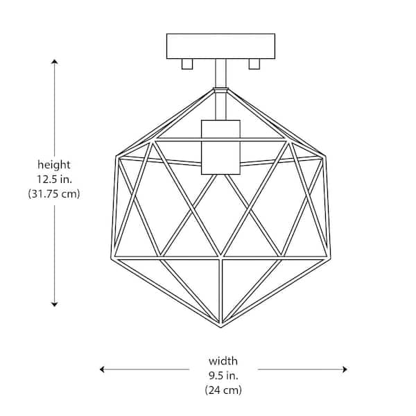 Winfield 9.5 in. 1-Light Gold Semi-Flush Mount Ceiling Light Fixture with Geometric Cage