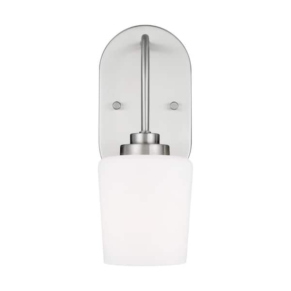 Windom 1-Light Brushed Nickel Wall Sconce with Alabaster Glass Shade