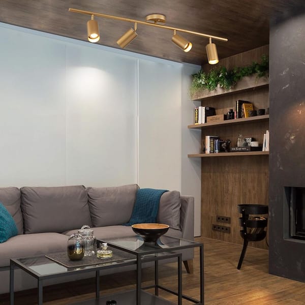 Retta 3 ft. 4-Light Gold Modern Track Light Kit with Fixed Track GU10 Bulb, Lighting Kit with Gimbal Head (1-Pack)