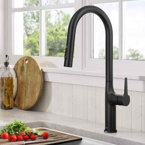 Oletto Single Handle Touch Pull Down Sprayer Kitchen Faucet in Matte Black
