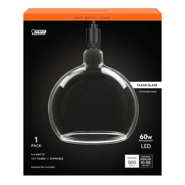 60-Watt Equivalent Round Dimmable Oversized Clear Glass E26 Medium Base LED Light Bulb, Soft White 2700K