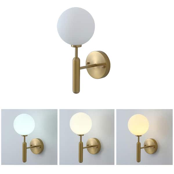 Modern 1-Light Gold Globe Armed Sconce Wall Sconce with Glass Shade