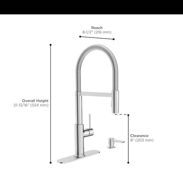 Tamarind Semi-Pro 1-Handle Pull Down Sprayer Kitchen Faucet with Deckplate and Soap Dispenser in Stainless Steel