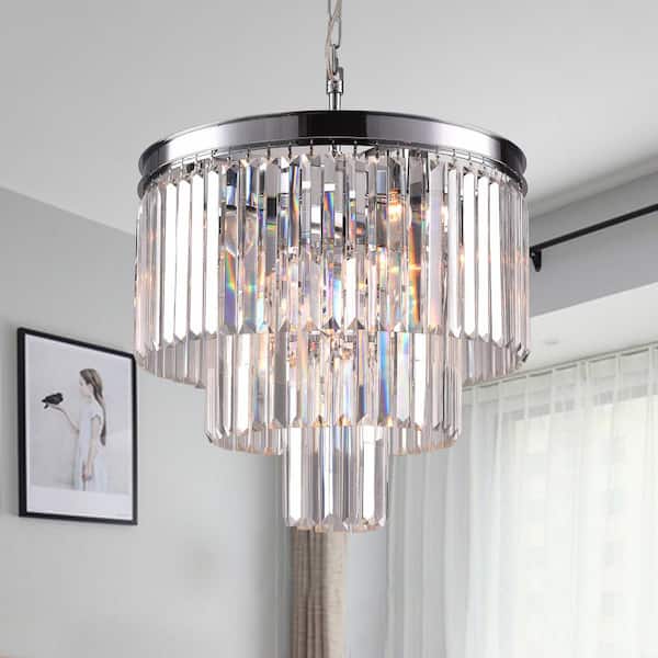 Annapolis 7-Light Chrome/Clear Unique Tiered Chandelier with Crystal Accents