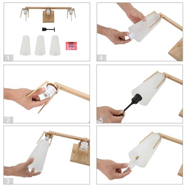 22 in. Modern Farmhouse Gold Bathroom Vanity Light, 3-Light Wall Sconces Lighting with Bell Frosted Glass Shades