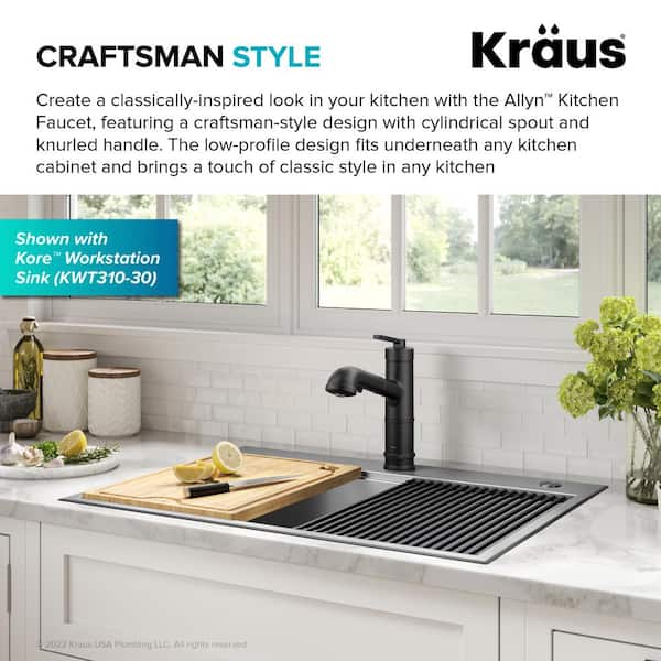 Allyn Pull-Out Single Handle Kitchen Faucet in Matte Black