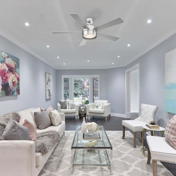 Whitehaven 52 in. Integrated LED Brushed Nickel 5-Blade Ceiling Fan with Remote Control