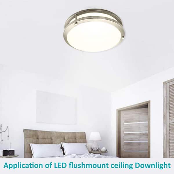 14 in. Silver LED Flush Mount 4000K Dimmable Ceiling Light Fixture