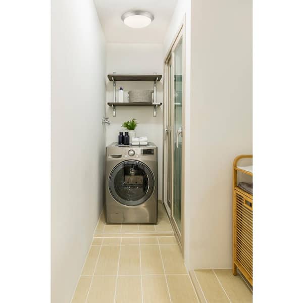 11 in. 120-Watt Equivalent Brushed Nickel 2700K CCT LED Ceiling Light Flush Mount with Frosted White Glass Shade