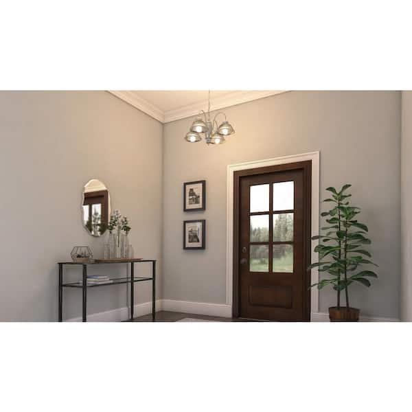 Halophane 5-Light Brushed Nickel Chandelier with Frosted Ribbed Glass Shades