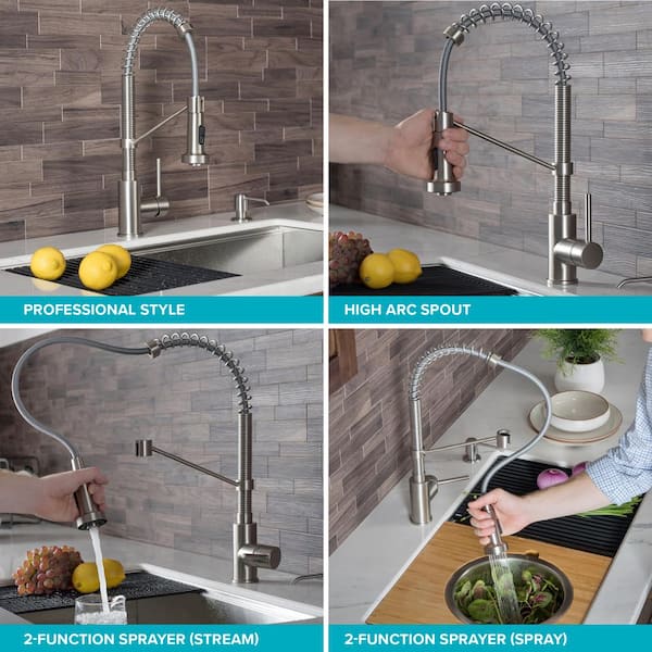 Single Handle 18-Inch Kitchen Faucet with Dual Function Pull-Down Sprayhead in Matte Black/Black Stainless Steel Finish
