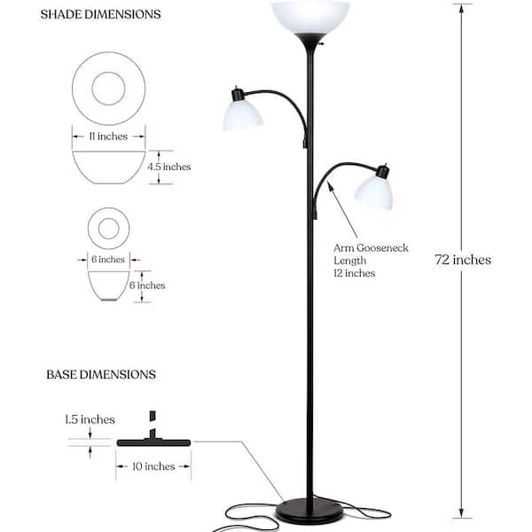Sky Dome Double 72 in. Black LED Torchiere Floor Lamp with 2 Adjustable Arms