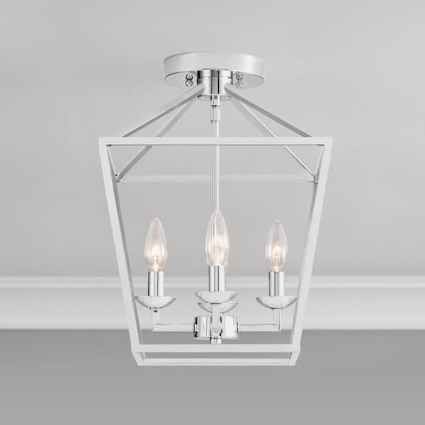 Weyburn 16.5 in. 4-Light Polished Chrome Farmhouse Semi-Flush Mount Ceiling Light Fixture with Caged Metal Shade