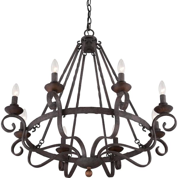 Noble 8-Light Rustic Black Candle-Style Chandelier