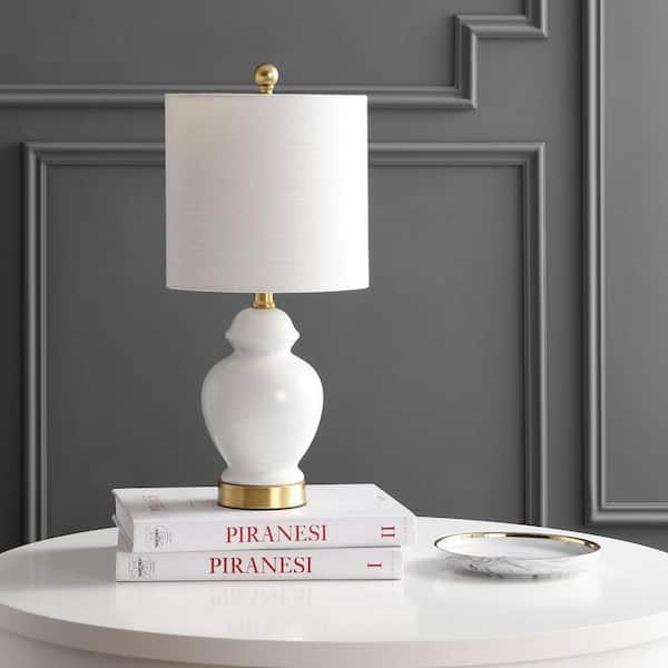 Perry 20 in. White/Brass Gold Ceramic/Metal LED Table Lamp