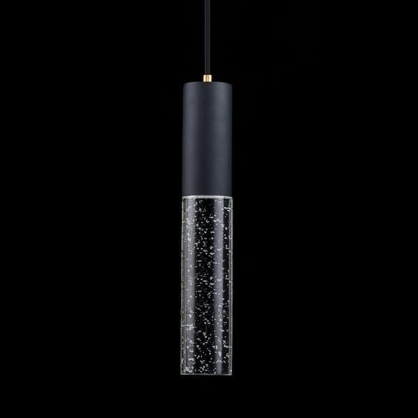 1-Light Matte Black Bubble Crystal Mini Pendant Light