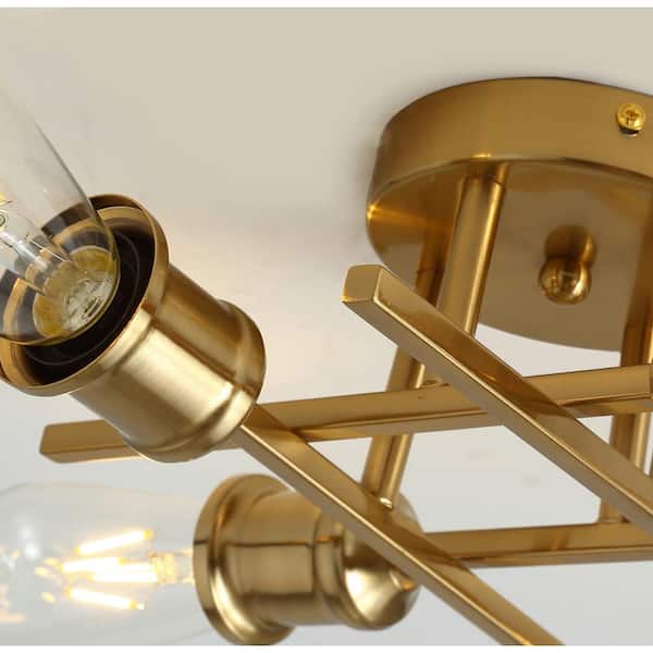 Modern 11 in. 4-Light Gold Sputnik Linear Farmhouse Semi-Flush Mount Ceiling Lighting Fixture