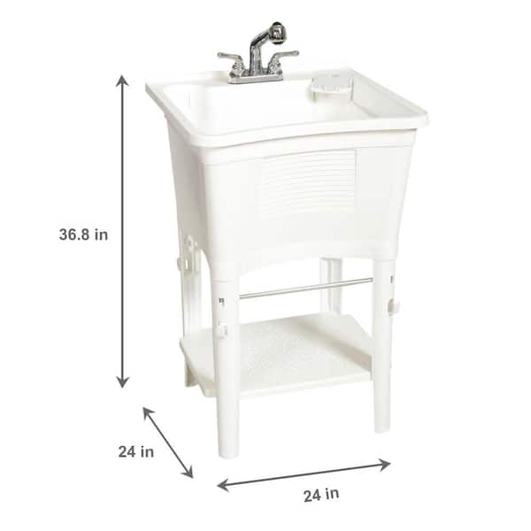 All-in-One 24 in. x 24 in. 20 Gal. Freestanding Laundry Tub in White, with Non-Metallic Pull-Out Faucet in Chrome