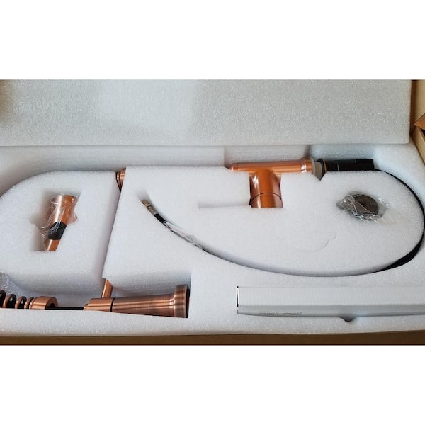 Single-Handle 1 or 3 Hole Residential Pull-Down Sprayer Kitchen Faucet with 2-Spray Heads in Antique Copper