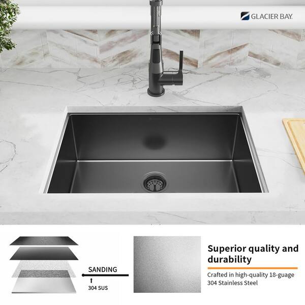 Gunmetal Black Stainless Steel 27 in. 18-Gauge Single Bowl Undermount Kitchen Sink with Black Spring Neck Faucet