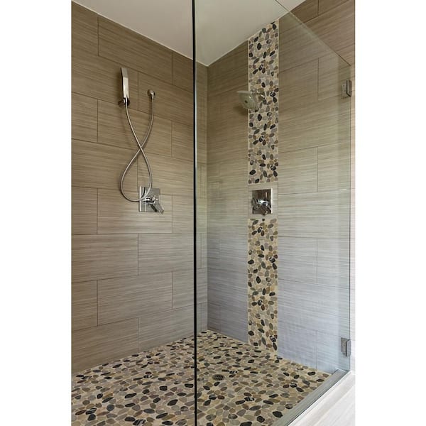 Mix River Rock 12 in. x 12 in. Textured Marble Floor and Wall Mosaic Tile (1 sq. ft. / each)
